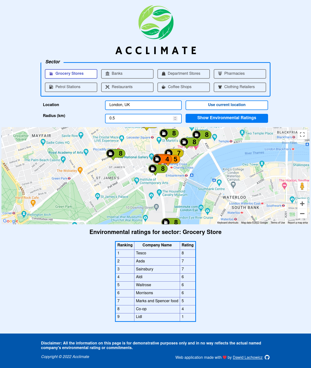 Screenshot of Acclimate app